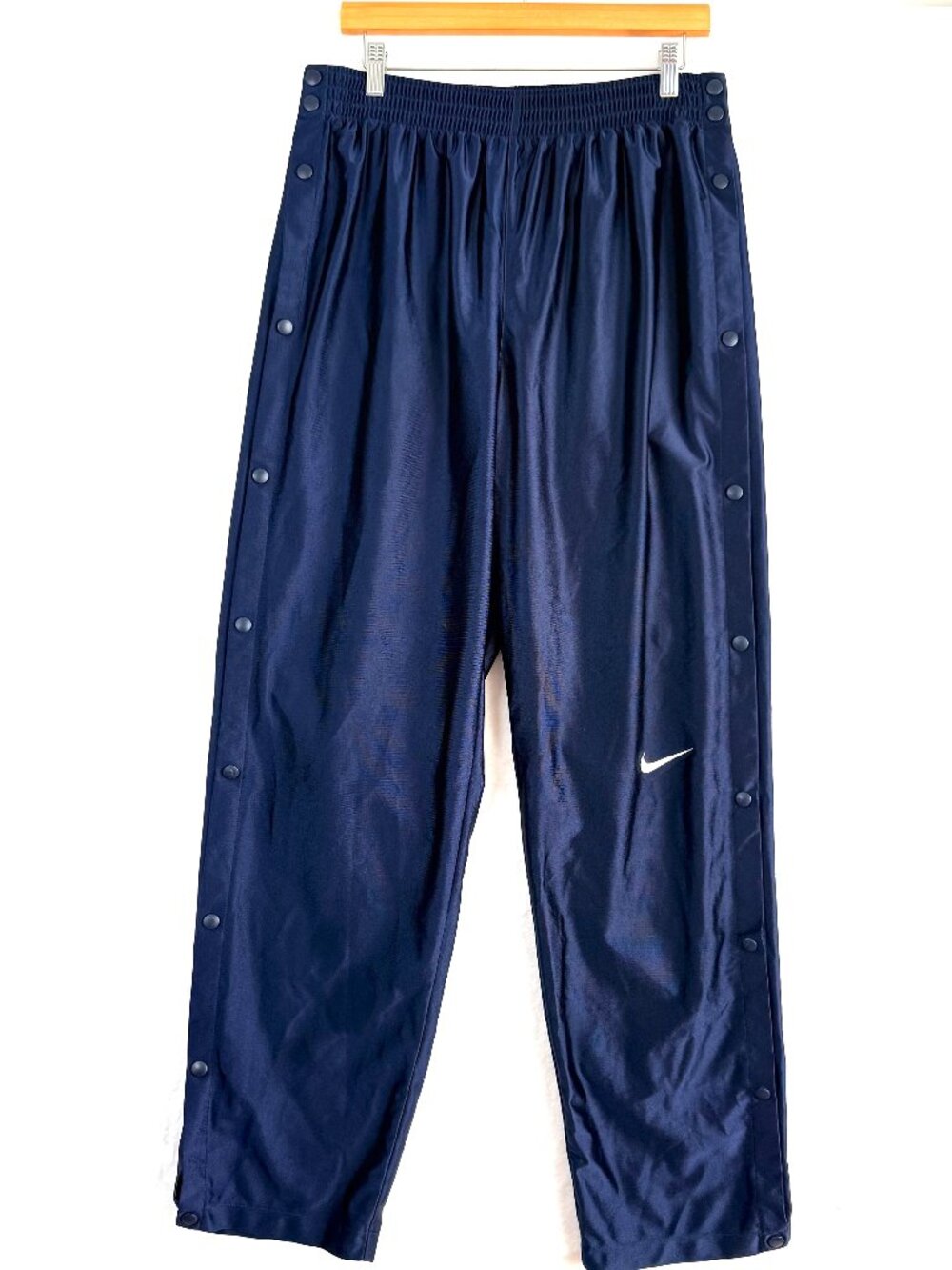 VTG NIKE 90s Swoosh Logo Tear Away Snap Wide Baggy Shiny Track Pants Mens XL